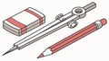 Geometry Tools: Compass, Pencil, Eraser, vector design Generative AI Royalty Free Stock Photo