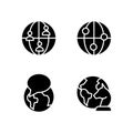 Geopolitics process black glyph icons set on white space