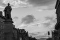 George Street in Edinburgh with George IV statue in the foreground captured on a summer afternoon. Captured in Black and White Royalty Free Stock Photo