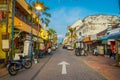 George Town, Malaysia - March 10, 2017: Streetscape view of colorful shops and daily life of the second largest city in