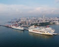 Aerial view three cruise ship park at Penang Port