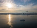 Aerial view ship sail at sea. Background is Seberang Perai.