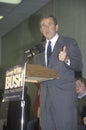 George W. Bush speaking from podium at campaign rally, Londonderry, NH, January 2000