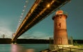 George Washington Bridge and Red Little Lighthouse officially Jeffrey`s Hook Light, New York, USA Royalty Free Stock Photo