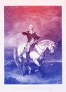 George Washington engraved illustration on horseback, in line art
