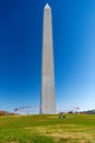 George Washington Memorial surrounded by American flags against a cloudless blue sky in Washington D.C Royalty Free Stock Photo