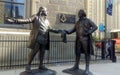 George Washington presents his Masonic Apron to Benjamin Franklin, sculpture at the Masonic Temple, Philadelphia, PA