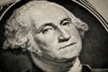 George Washington`s portrait on one 1 american dollar bill. Macro close up view Royalty Free Stock Photo