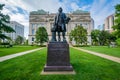 George Washington Statue and the Indiana State House in Indianapolis, Indiana Royalty Free Stock Photo