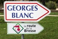 Georges Blanc restaurant direction in Vonnas, France and road of Bresse Royalty Free Stock Photo