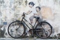 Georgetown, Penang/Malaysia - circa October 2015: Street art and graffiti paintings on the walls of the building in old Georgetown