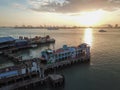 Aerial view ferry at terminal Penang in morning.