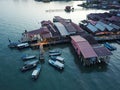 Aerial view fishing boats at Chew Jetty at night. Royalty Free Stock Photo