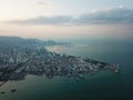 Aerial view Penang Georgetown in late evening.