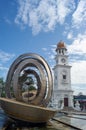 Georgetown Heritage Clock Tower with fountain. Royalty Free Stock Photo