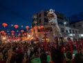 Stilt lion dance perform during miaohui.