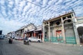 Wide angle view King Street with old chinese temple.