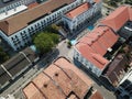 Aerial view British colonial building.