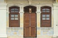 Vintage door and windows with grills of a traditional house in the heritage town of Royalty Free Stock Photo