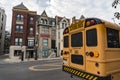 Georgetown street view with a school bus