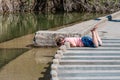 Young Girl Playing on the Low Water Crossing Royalty Free Stock Photo