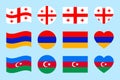 Georgia, Armenia, Azerbaijan flags vector illustration. The Caucasus states official symbols icons collection. Simple