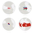 Georgia, Azerbaijan, Armenia, Turkey map contour and national flag in a circle
