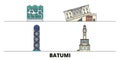 Georgia, Batumi flat landmarks vector illustration. Georgia, Batumi line city with famous travel sights, skyline, design