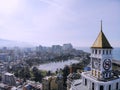 Georgia. Batumi town city. Sheraton casino, hotel tower. View from above, perfect landscape photo, created by drone. Aerial photo