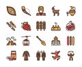 Georgia color linear icon set. Georgian culture, food and traditions