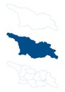 Georgia country map. Detailed blue outline and silhouette. Administrative divisions, autonomous republics and regions. Set of ve