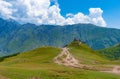 Georgia.Gergeti Church: a secluded monastery high in the mountains.