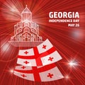 Georgia Independence Day greeying card. Vector. Flag and church