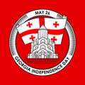 Georgia Independence Day label. Flag and church.
