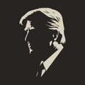 Georgia. March 13, 2023: Black and White Silhouette Portrait of Donald Trump. US President on Black Background. Side