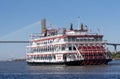 The Georgia Queen riverboat sailing near River Street in Savannah