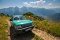 Georgia, Racha - August 13, 2015: A group of travelers enjoys the amazing view of the mountains