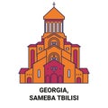 Georgia, Sameba Tbilisi travel landmark vector illustration