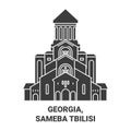 Georgia, Sameba Tbilisi travel landmark vector illustration