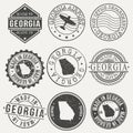 Georgia Set of Stamps. Travel Stamp. Made In Product. Design Seals Old Style Insignia. Royalty Free Stock Photo