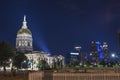 Georgia State capital at night fence city skyline downtown Atlanta lights