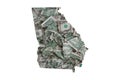 Georgia State Map Outline with Crumpled United States Dollars, Government Waste of Money Concept