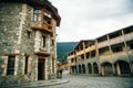 Georgia, Svaneti, Mestia - September 2019 Tourists street in the mountain town of Mestia