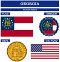 Georgia Symbol collection with flag, seal, US flag and emblem as vector.