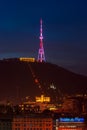 Georgia, Tbilisi - December 30, 2021: TV Broadcasting Tower on Mtatsminda Hill in Tbilisi, Georgia at night Royalty Free Stock Photo