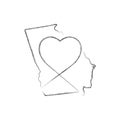Georgia US state hand drawn pencil sketch outline map with the handwritten heart shape. Vector illustration