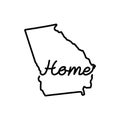 Georgia US state outline map with the handwritten HOME word. Continuous line drawing of patriotic home sign