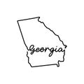 Georgia US state outline map with the handwritten state name. Continuous line drawing of patriotic home sign