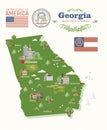 Georgia USA banner with map. Peach state vector poster. Travel background in flat style.