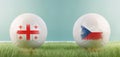 Georgia vs Czechia football match infographic template for Euro 2024 matchday scoreline announcement. Two soccer balls with